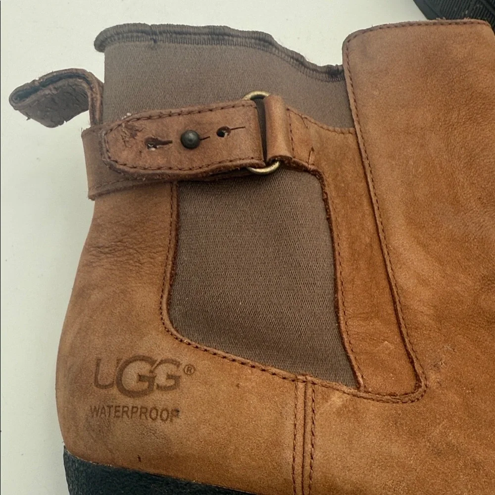 Ugg Brown Suede Ankle Boots wedge women 10 pull on winter casual office Y2K